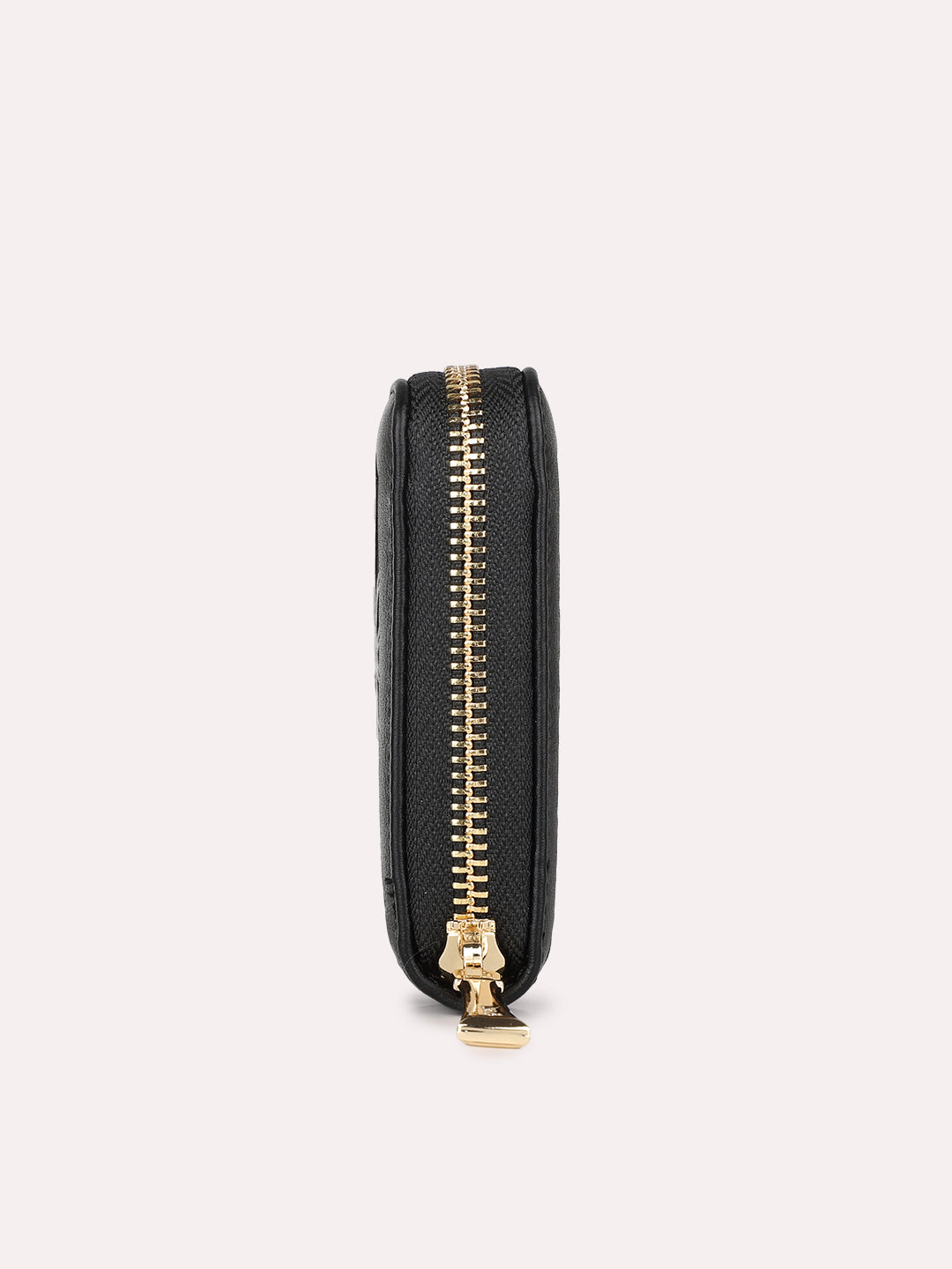 Womens Black Party Textured Wallet With Zip Lock