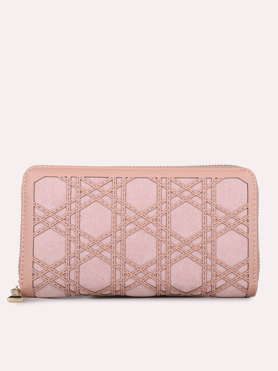 Womens Pink Party Textured Wallet With Zip Lock