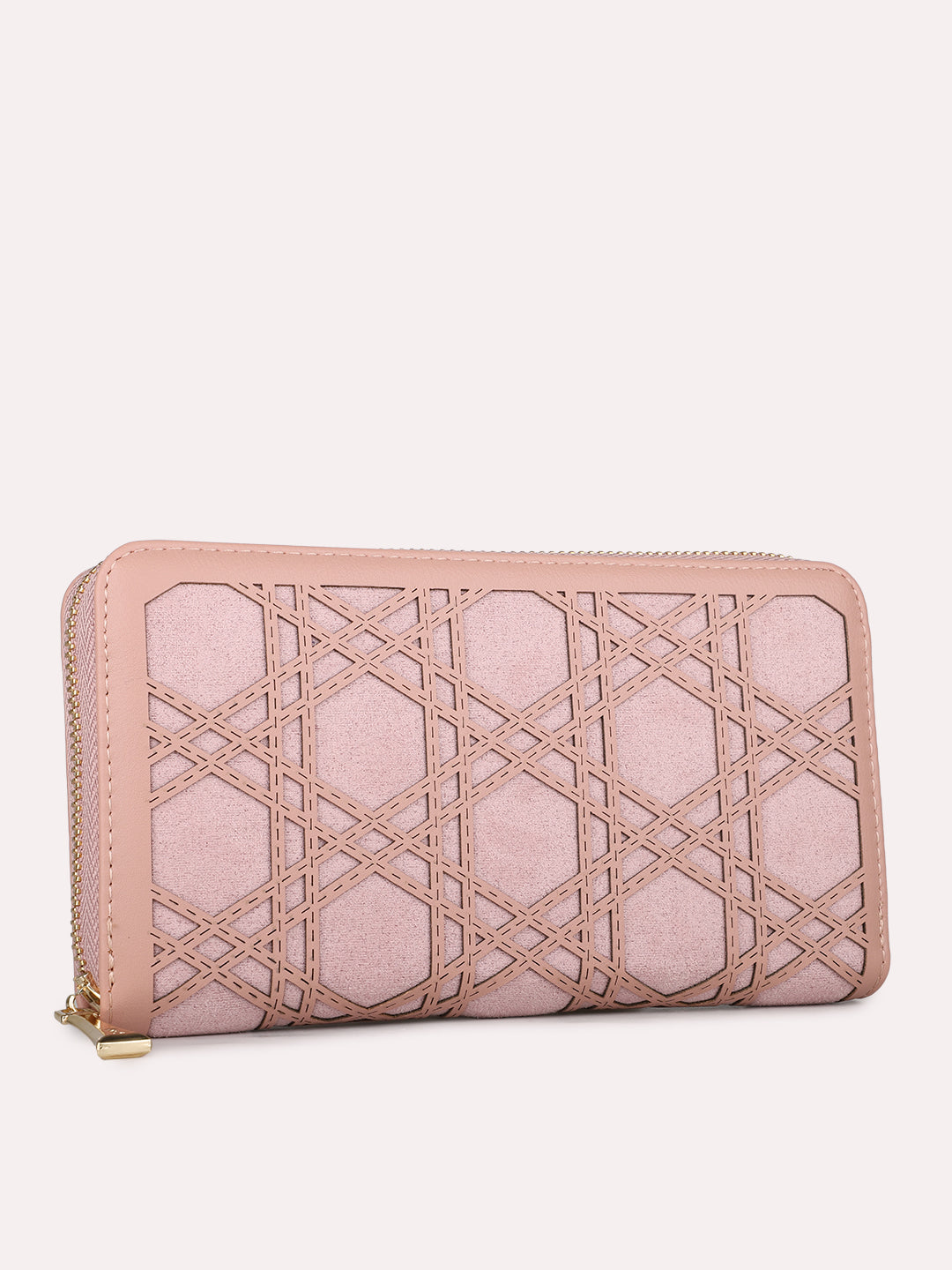 Womens Pink Party Textured Wallet With Zip Lock