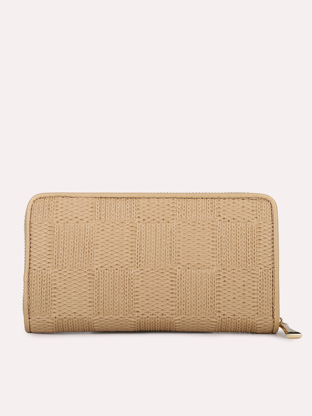 Womens Beige Casual Textured Wallet With Zip Lock