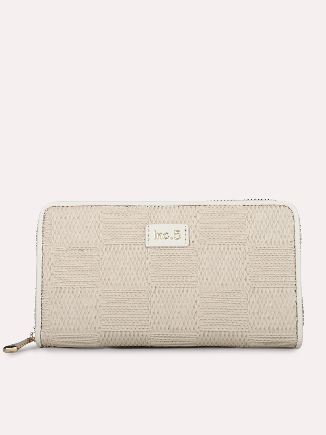 Womens Cream Casual Textured Wallet With Zip Lock