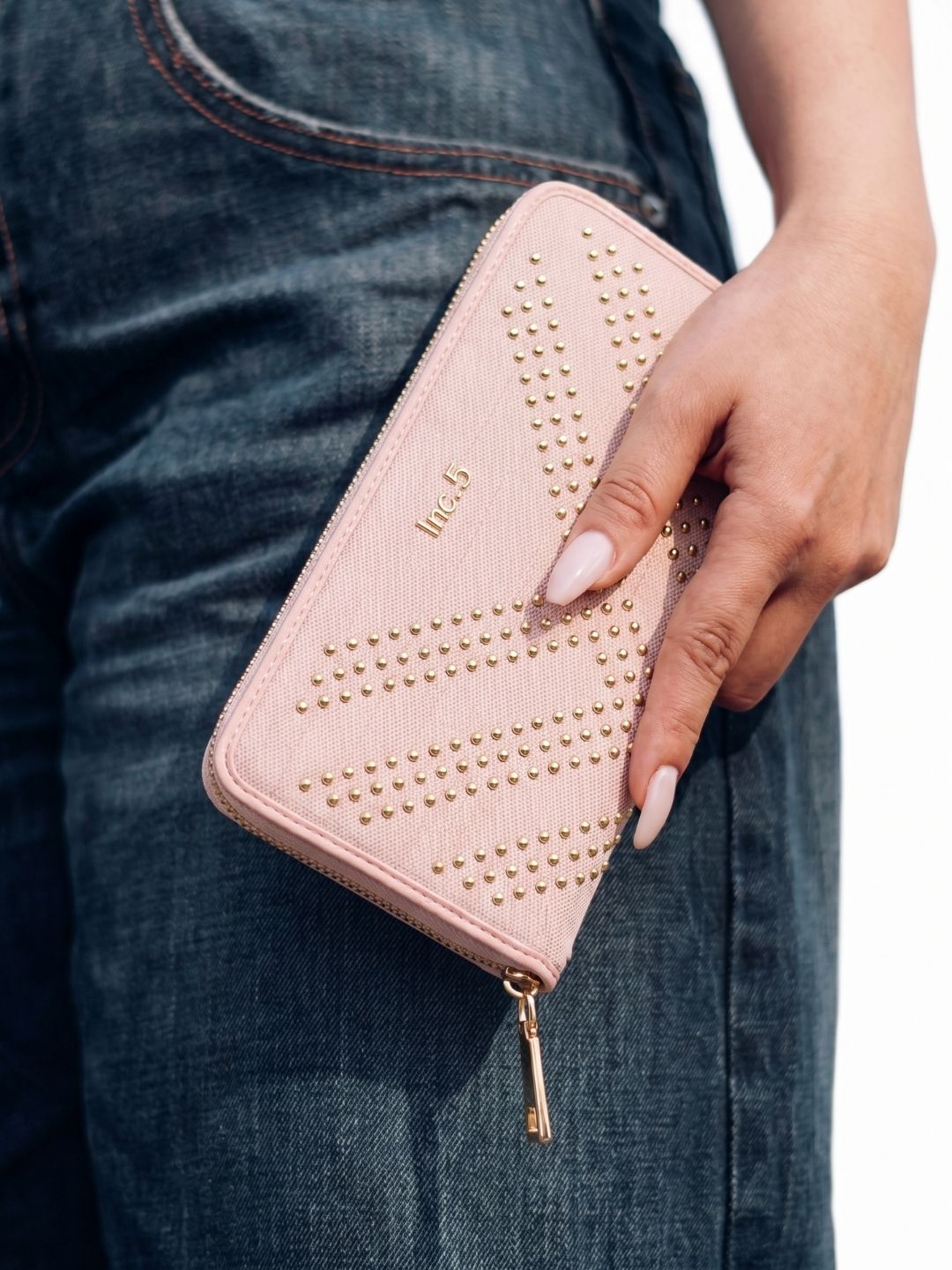Women Pink Embellished Sling Bag With Zip Lock For Casual