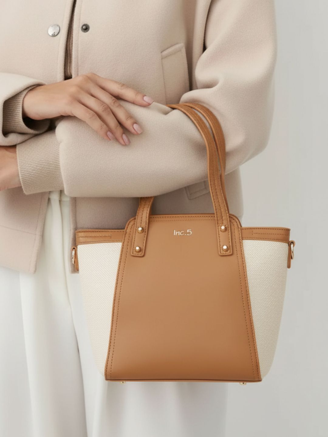 Women Beige Textured Shoulder Bag With Zip Lock For Casual