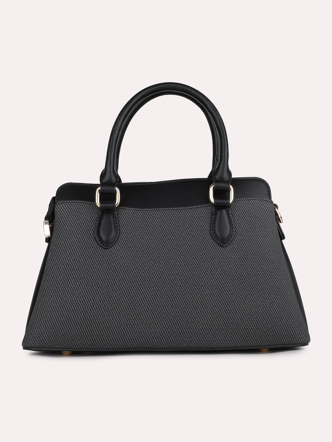 Womens Black Casual Textured Handbag With Zip Lock