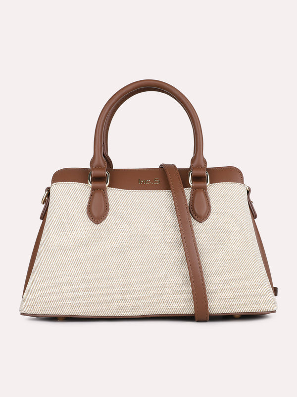 Womens Beige Casual Textured Handbag With Zip Lock
