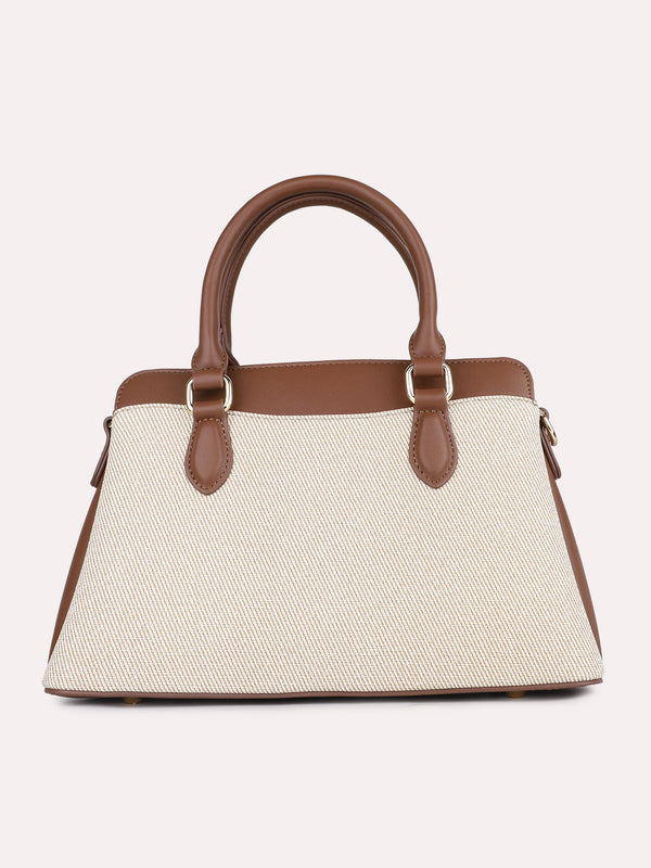 Womens Beige Casual Textured Handbag With Zip Lock
