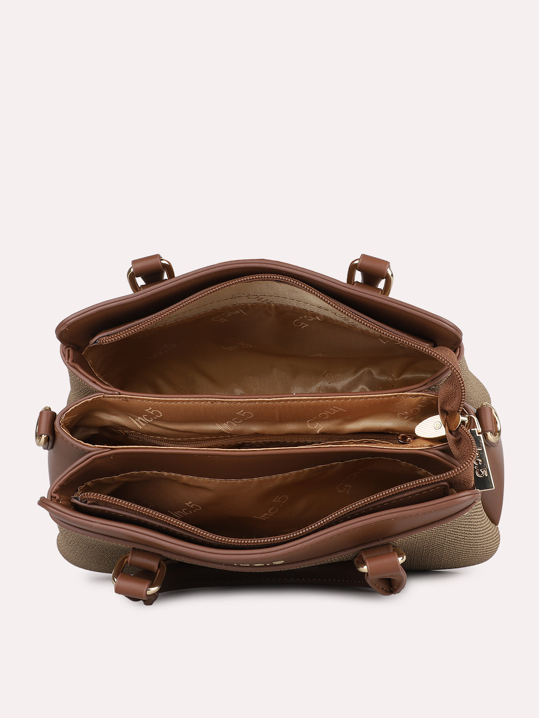 Womens Khaki Casual Textured Handbag With Zip Lock