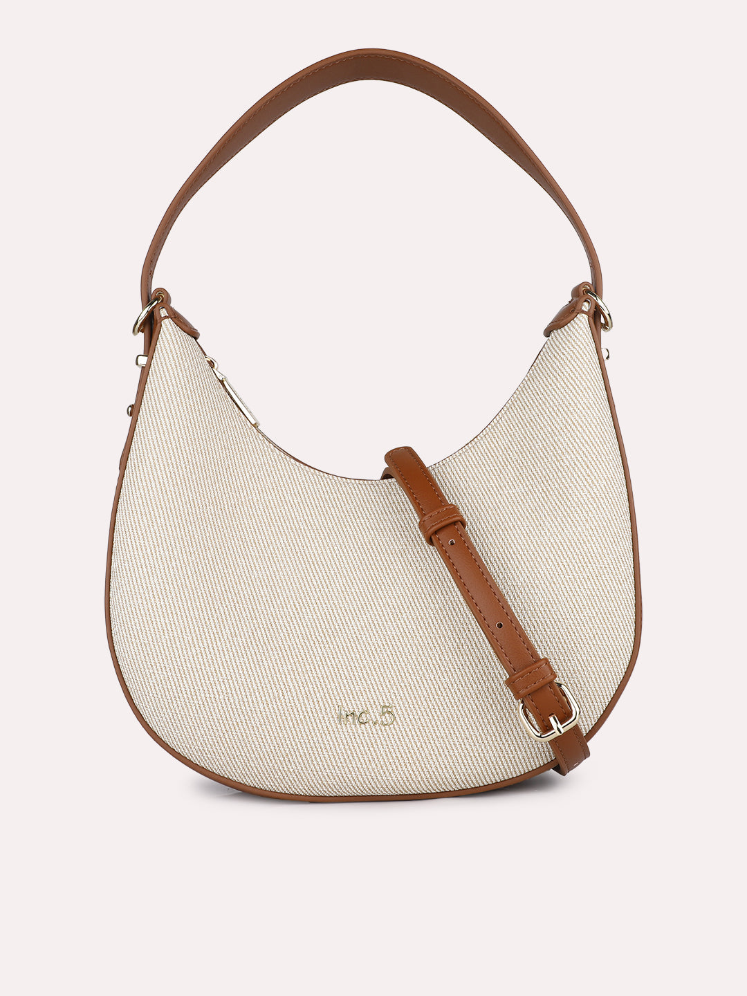 Womens Beige Party Textured Shoulder Bag With Zip Lock