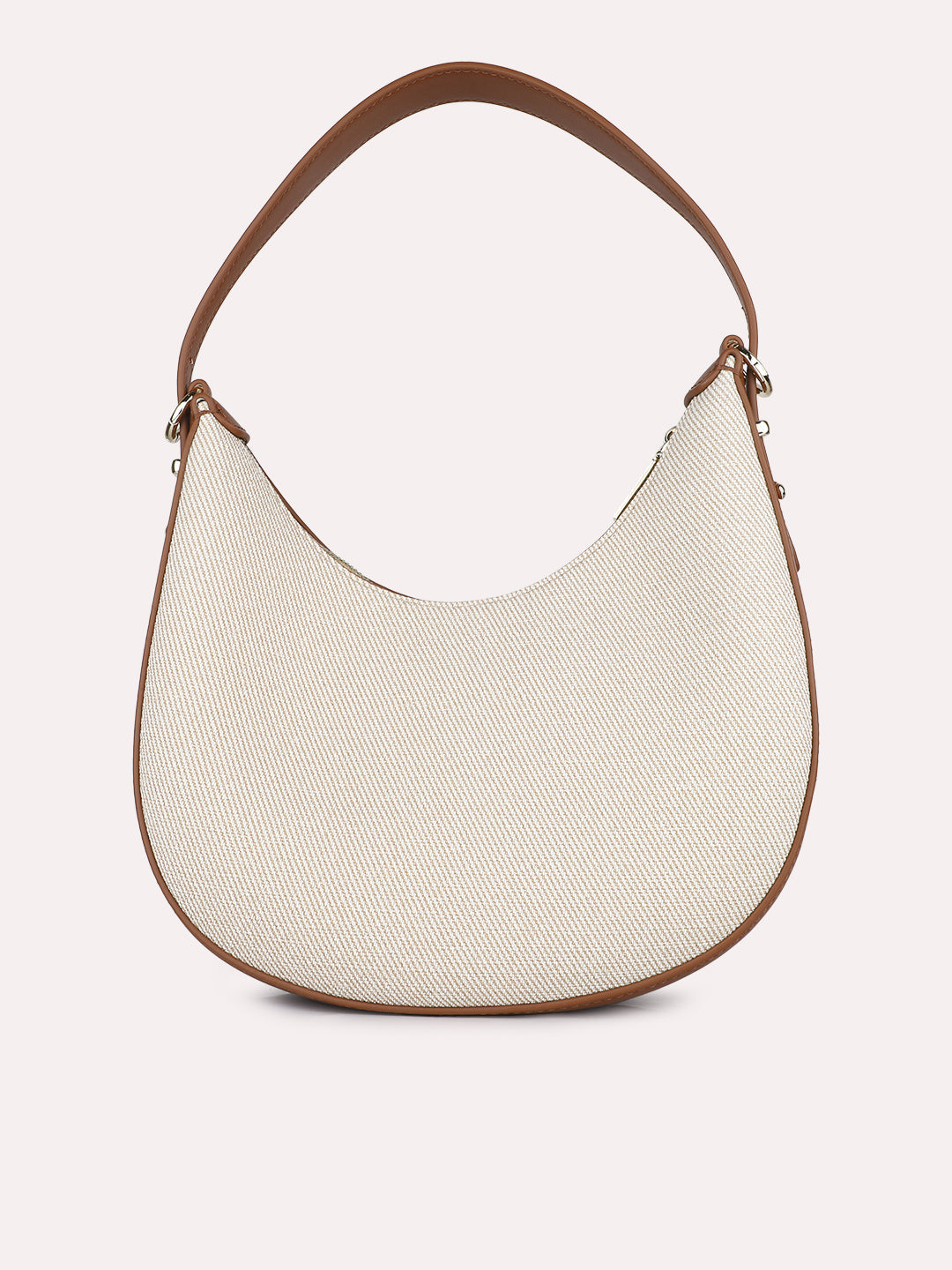 Womens Beige Party Textured Shoulder Bag With Zip Lock