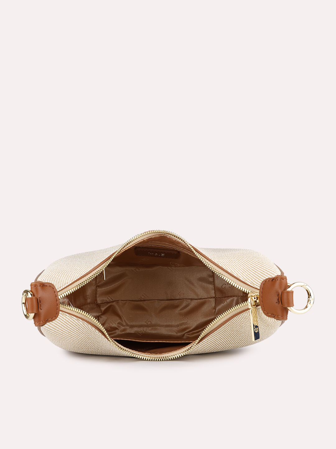 Womens Beige Party Textured Shoulder Bag With Zip Lock