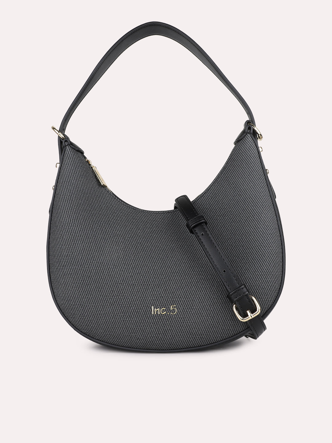 Womens Black Party Textured Shoulder Bag With Zip Lock