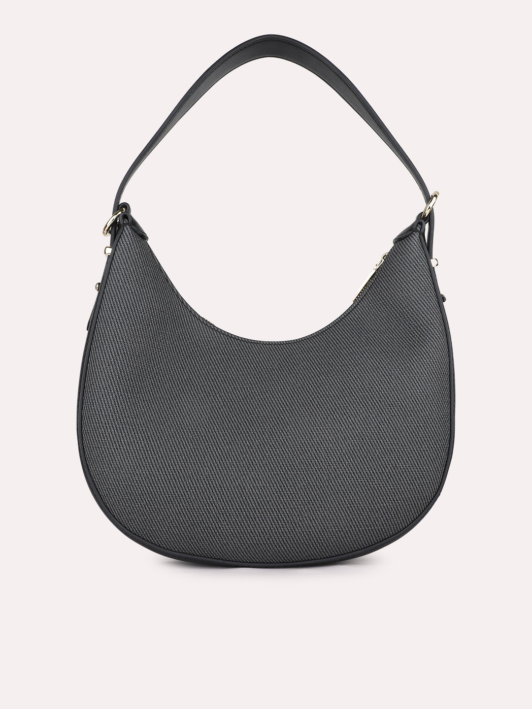 Womens Black Party Textured Shoulder Bag With Zip Lock