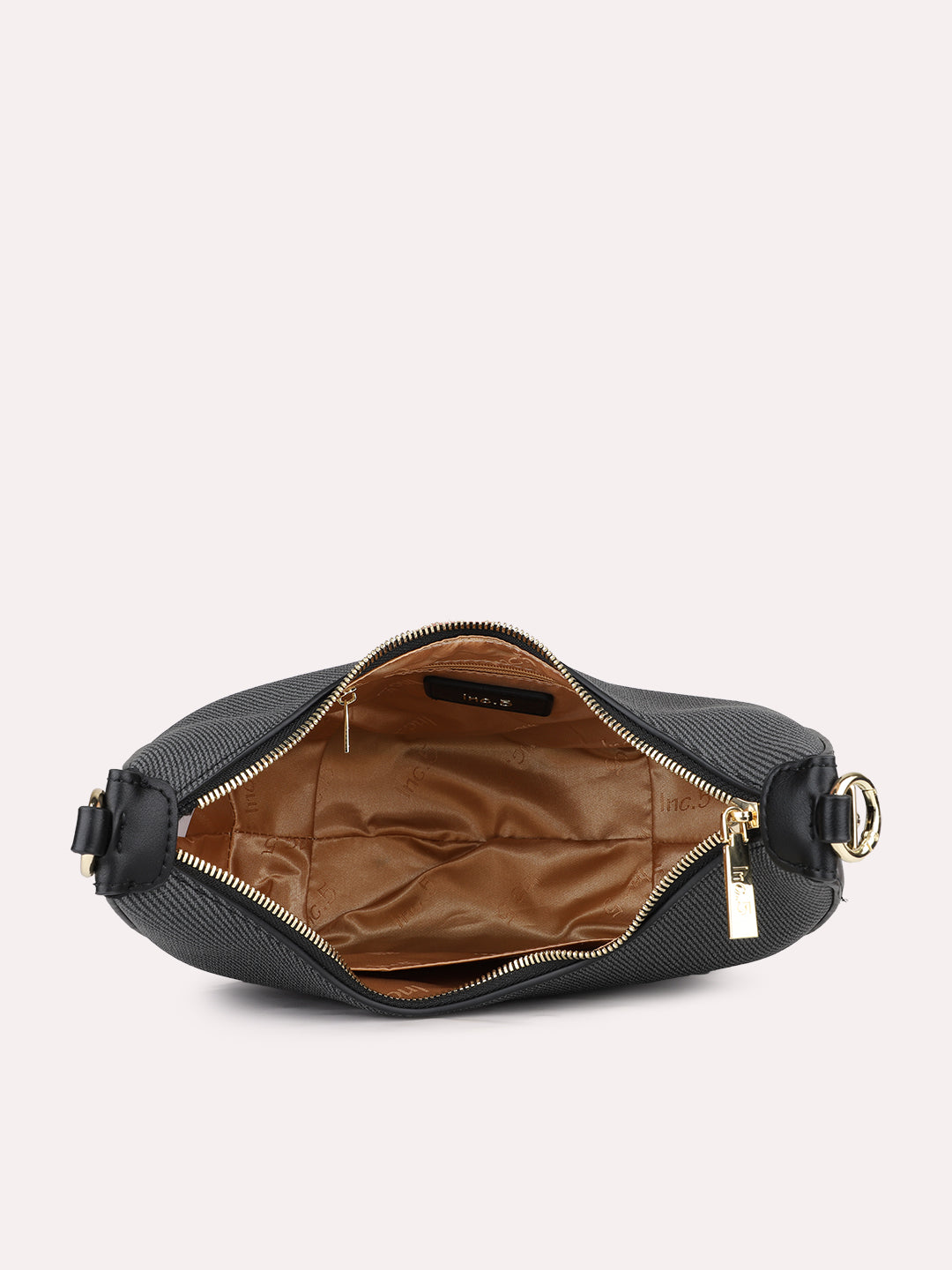 Womens Black Party Textured Shoulder Bag With Zip Lock