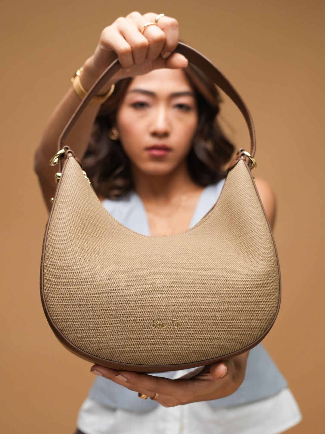 Womens Brown Party Textured Shoulder Bag With Zipper Lock