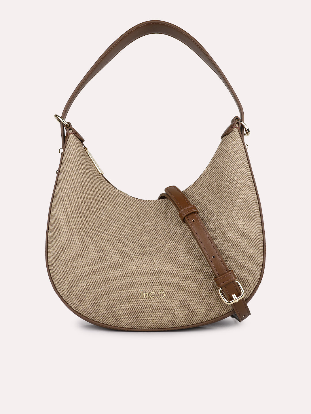 Womens Brown Party Textured Shoulder Bag With Zipper Lock