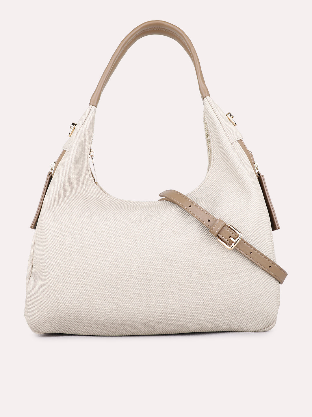 Womens Beige Shoulder Bag With Zip Lock For Party Use