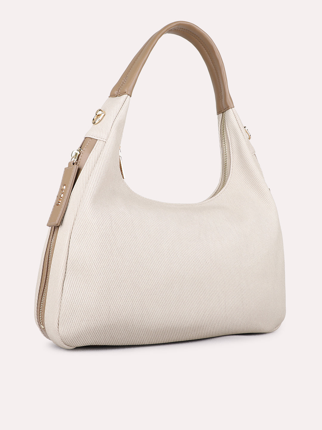 Womens Beige Shoulder Bag With Zip Lock For Party Use
