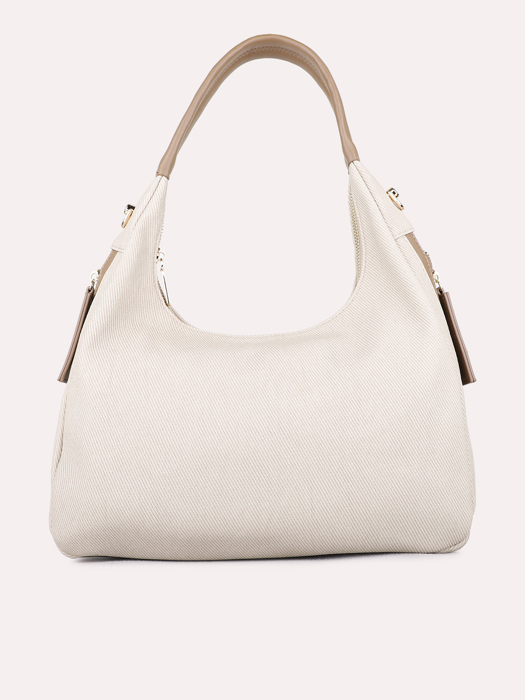 Womens Beige Shoulder Bag With Zip Lock For Party Use