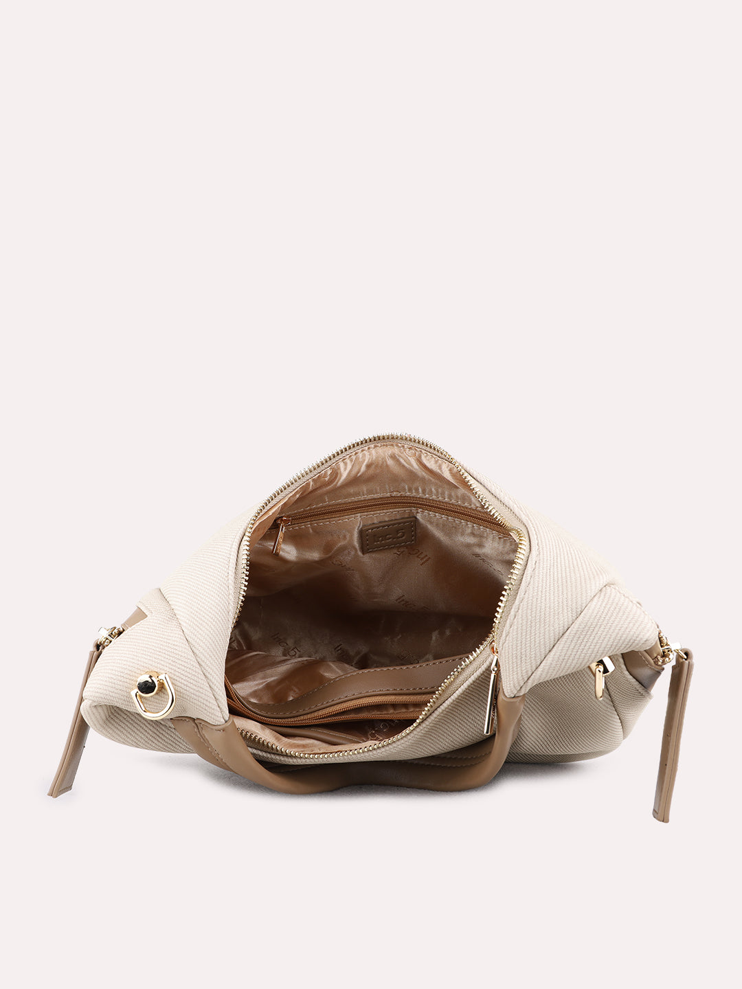 Womens Beige Shoulder Bag With Zip Lock For Party Use