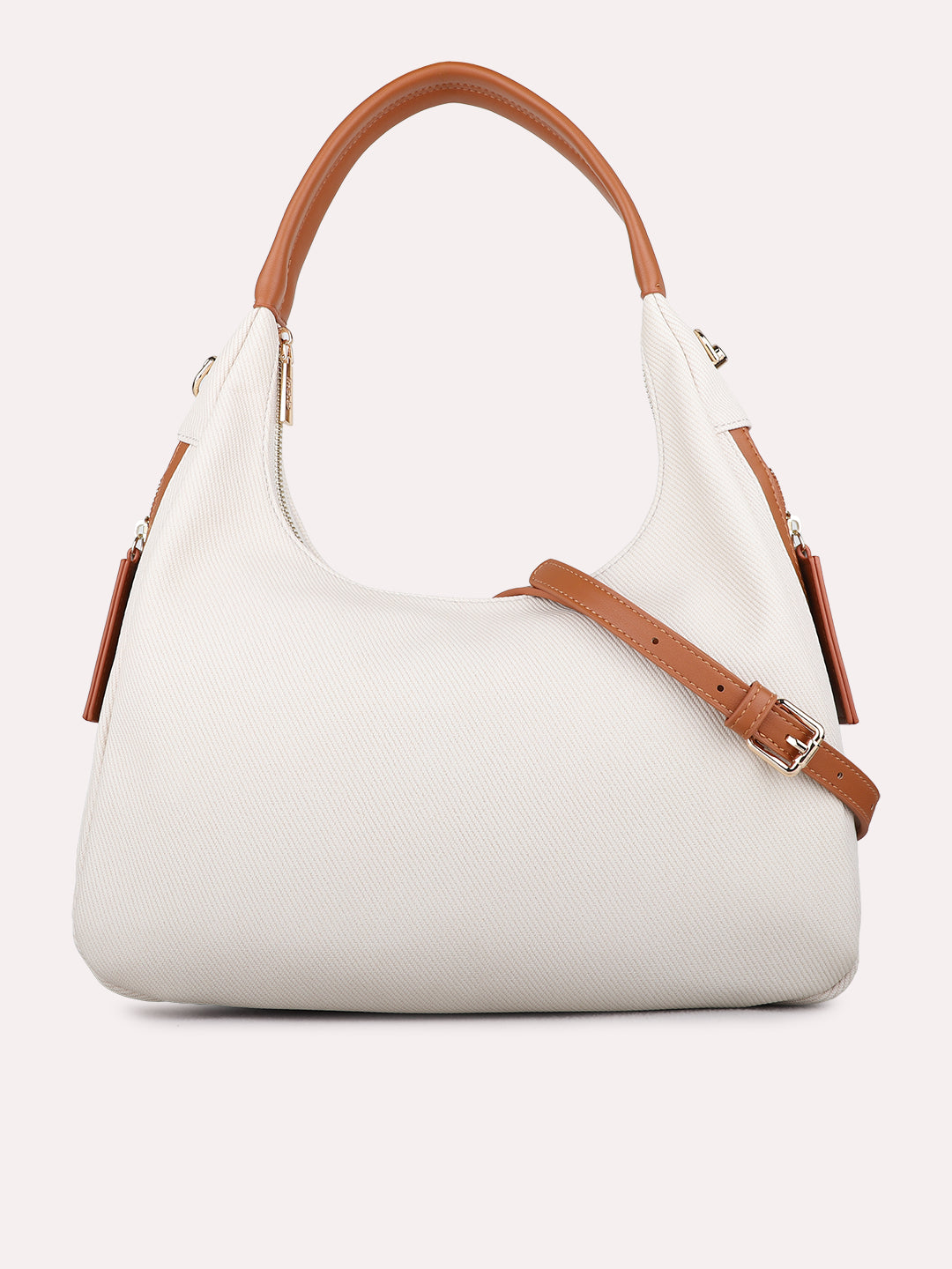 Womens Off White Shoulder Bag With Zip Lock For Party Use