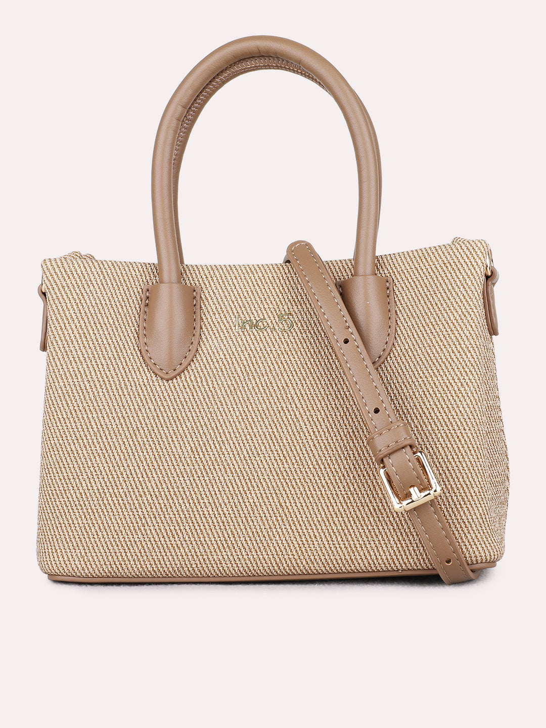 Womens Beige Shoulder Bag With Zip Lock For Casual
