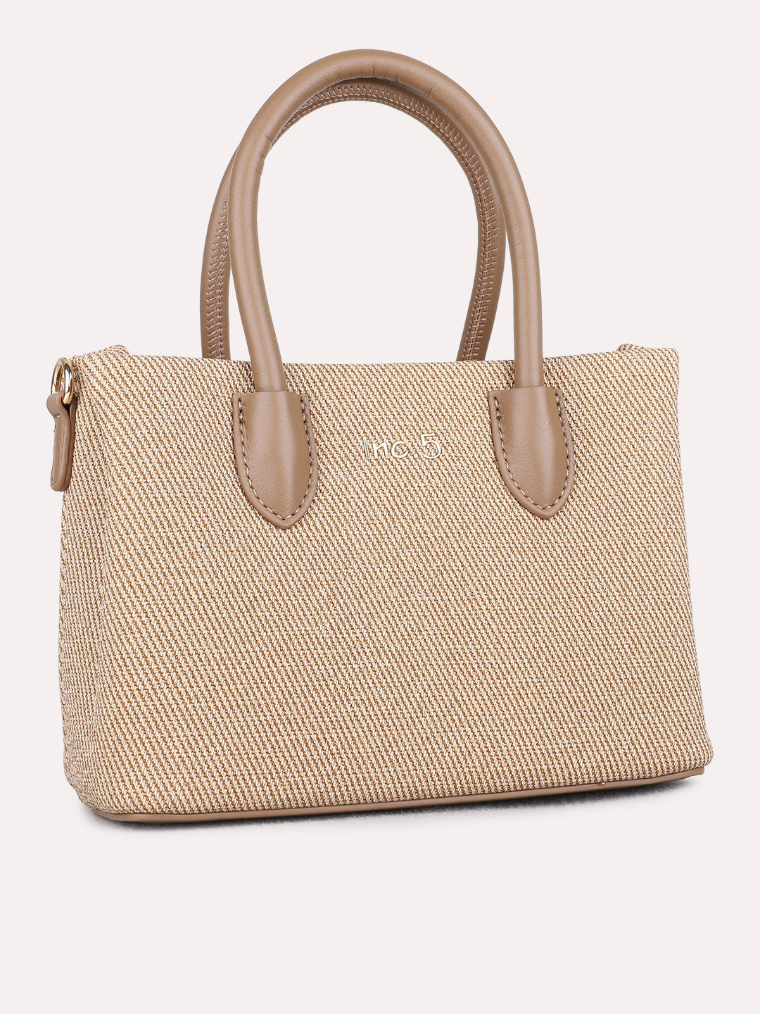 Womens Beige Shoulder Bag With Zip Lock For Casual