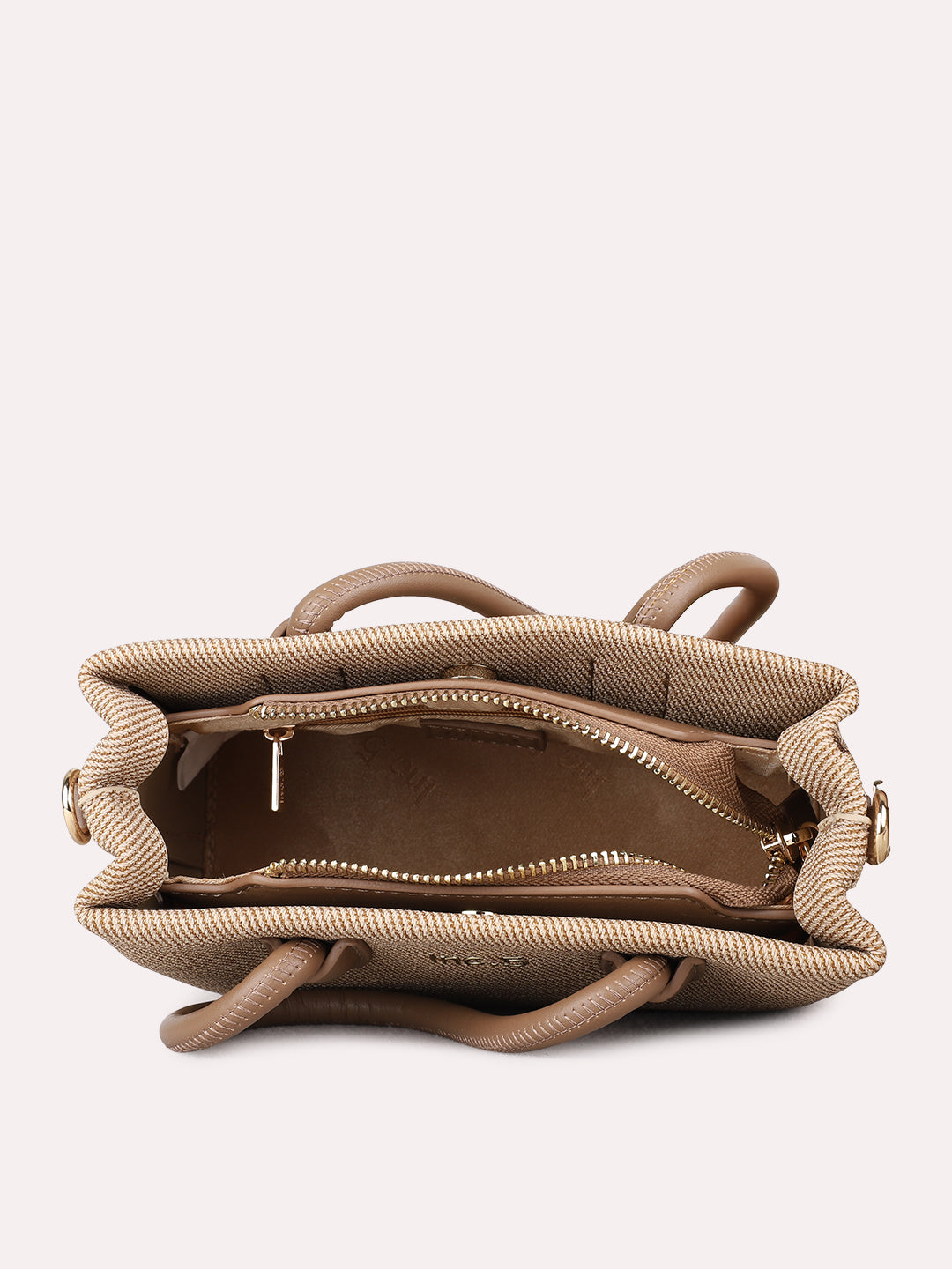 Womens Beige Shoulder Bag With Zip Lock For Casual