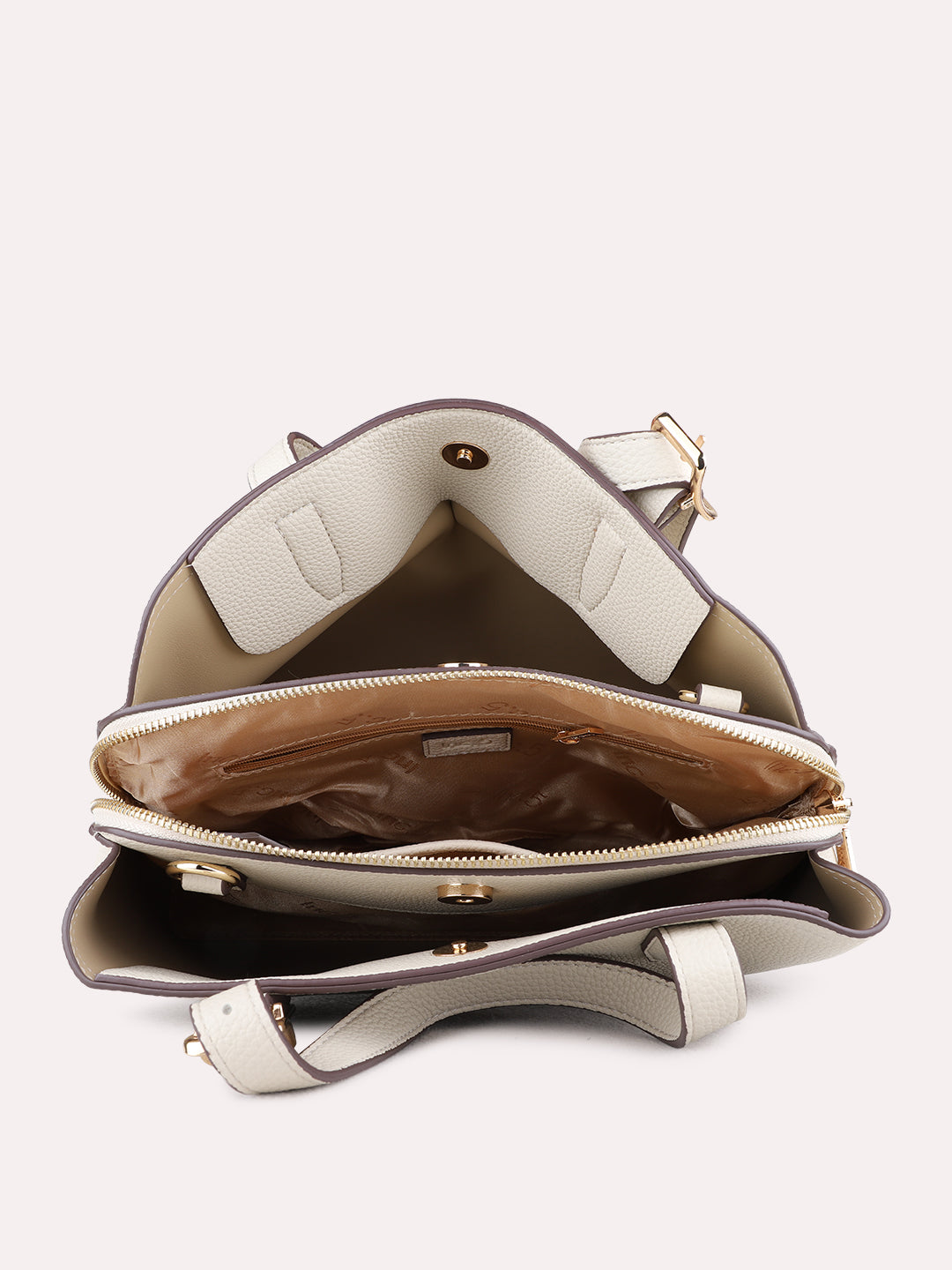 Womens Off White Shoulder Bag With Zipper Lock For Casual Use