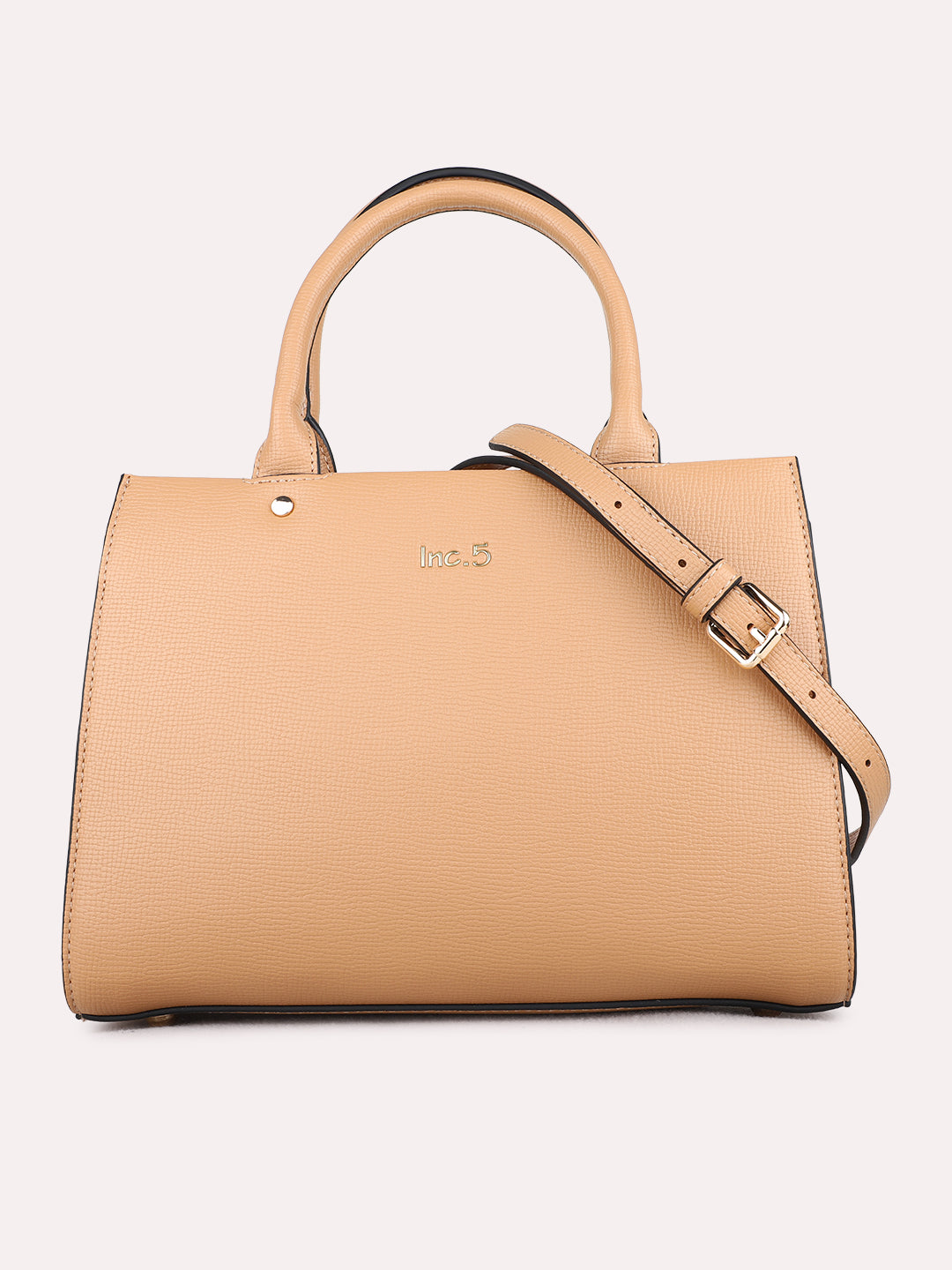 Womens Beige Shoulder Bag With Zip Lock For Casual Use