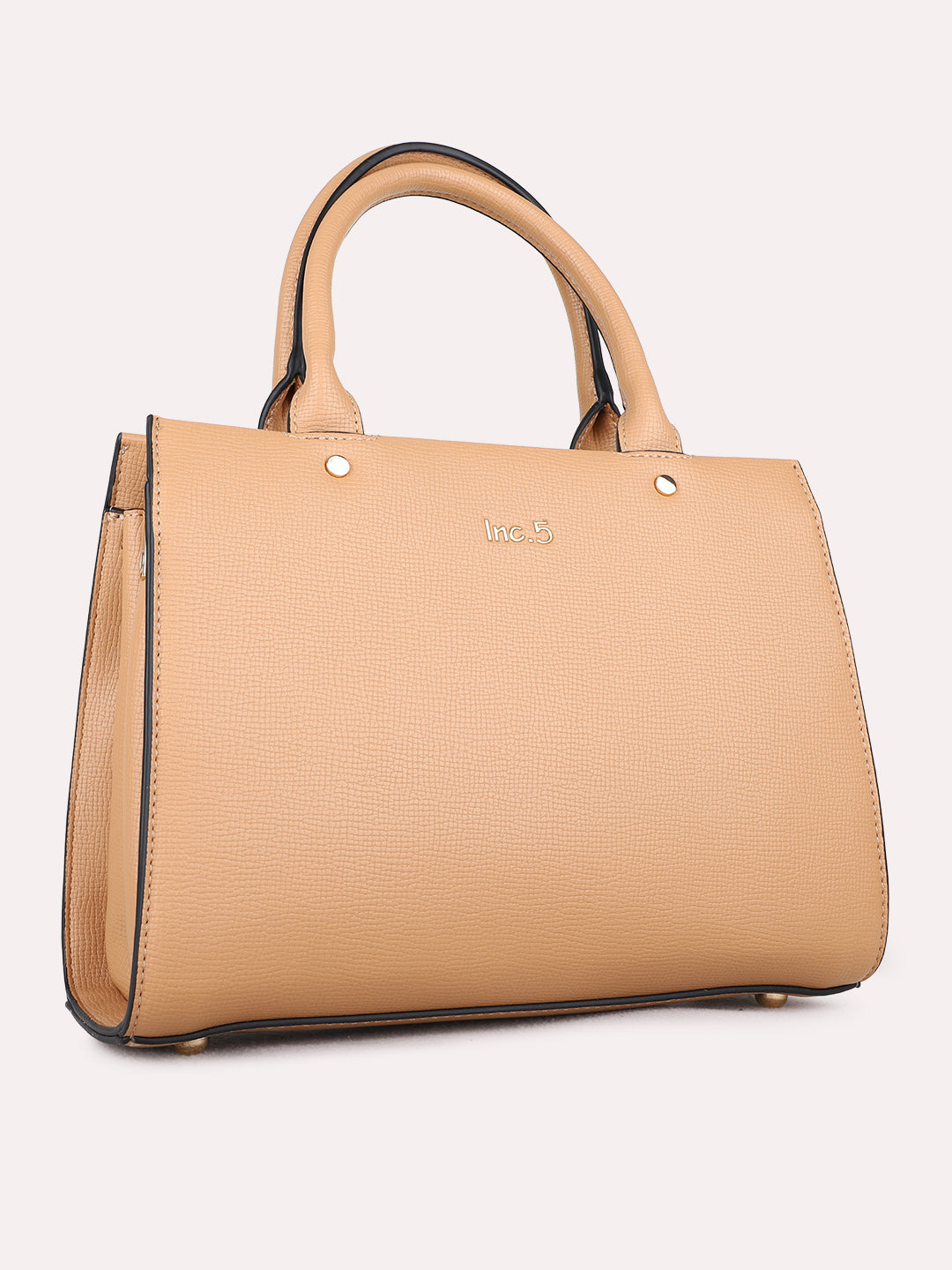 Womens Beige Shoulder Bag With Zip Lock For Casual Use