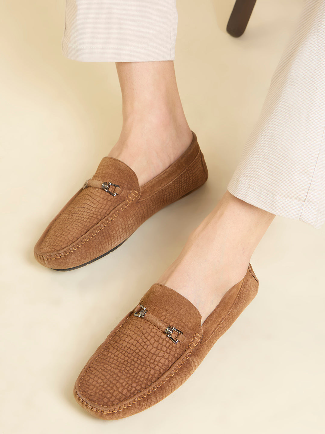 Privo Textured Driving Shoe-Tan For Men