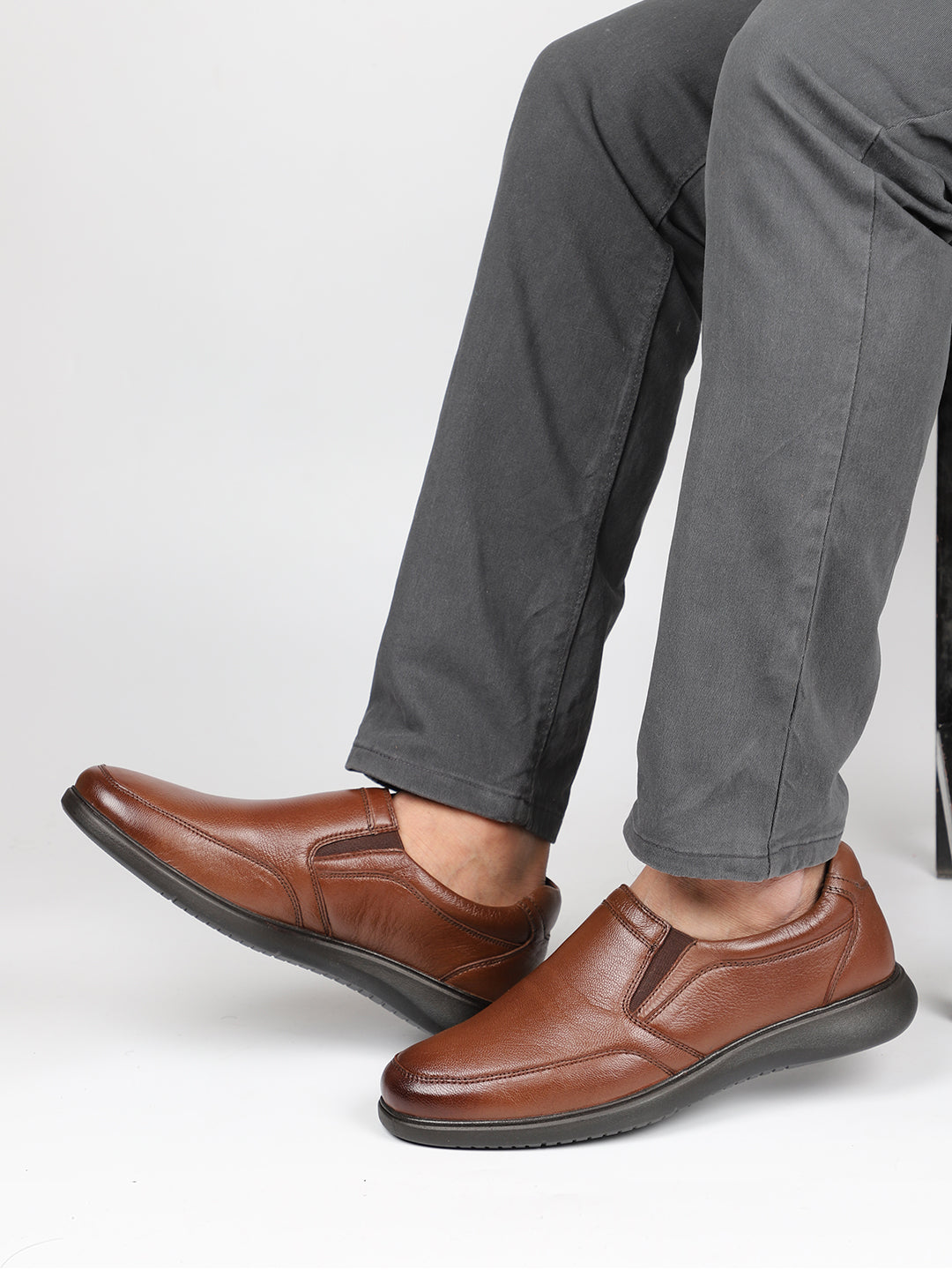 Men Tan Formal Slip-Ons Shoes