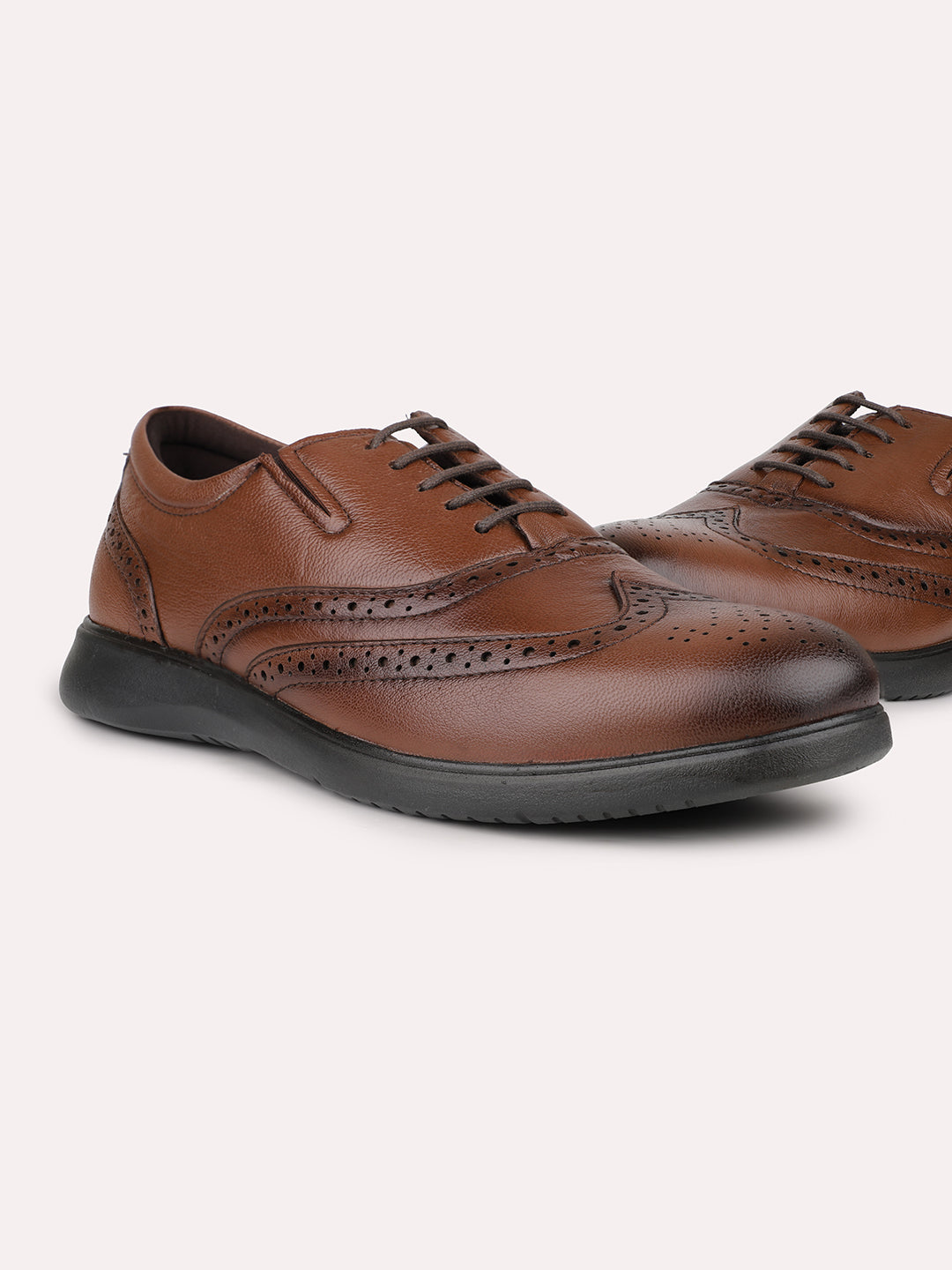 Men Tan Textured Formal Lace Up Derby Shoes