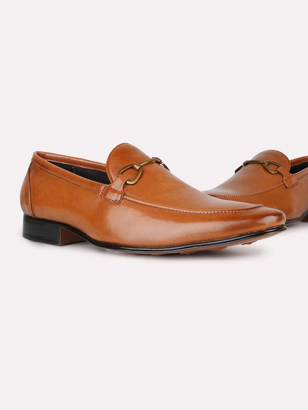 Mens Tan Formal Solid Pointed Toe Loafer Shoes