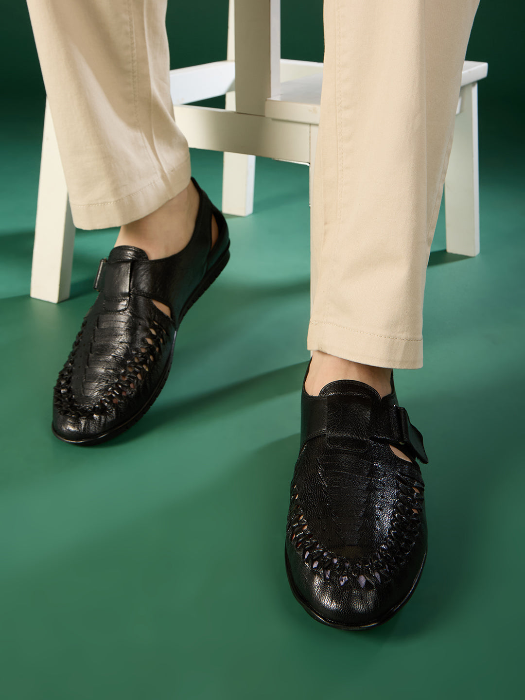 Mens Black Formal Solid Round Toe Sandals