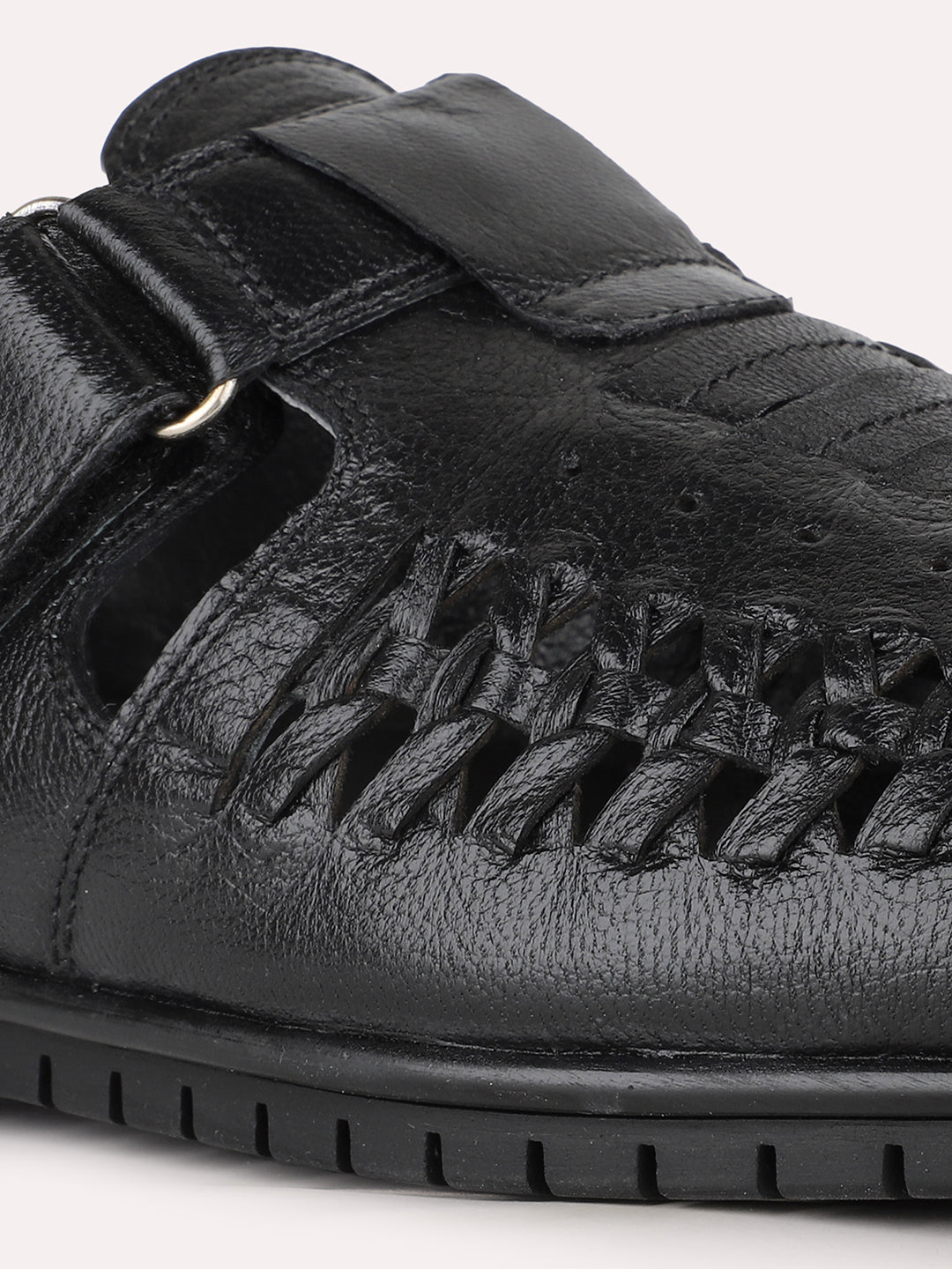 Mens Black Formal Solid Round Toe Sandals