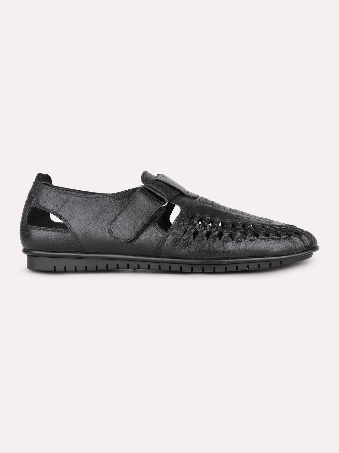 Mens Black Formal Solid Round Toe Sandals