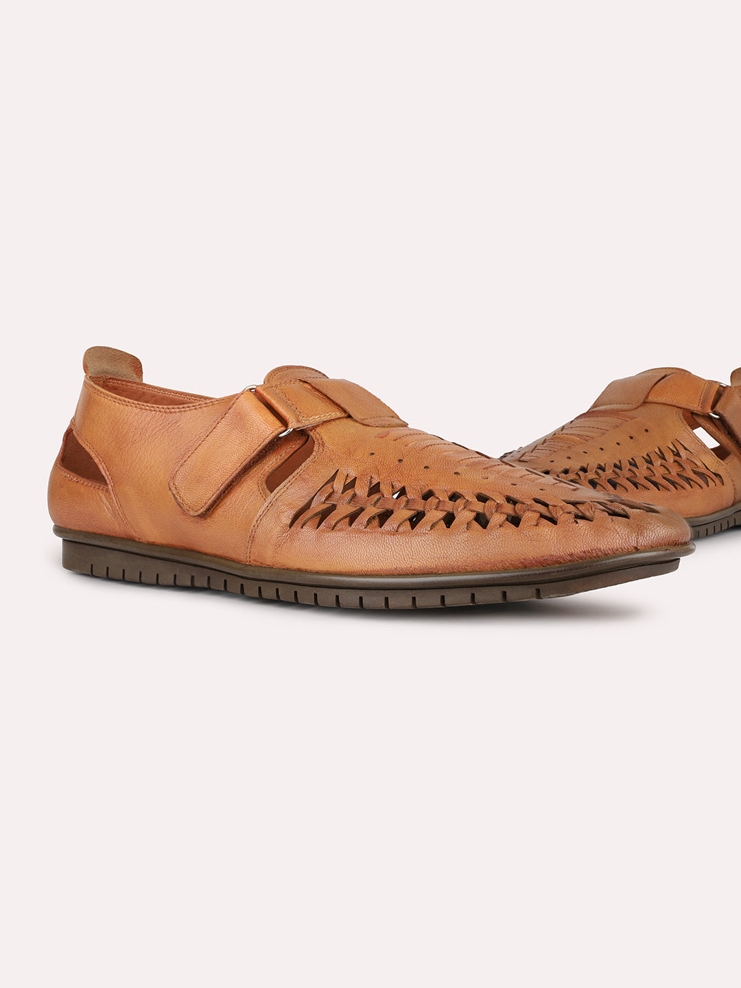 Mens Tan Casual Solid Round Toe Sandals