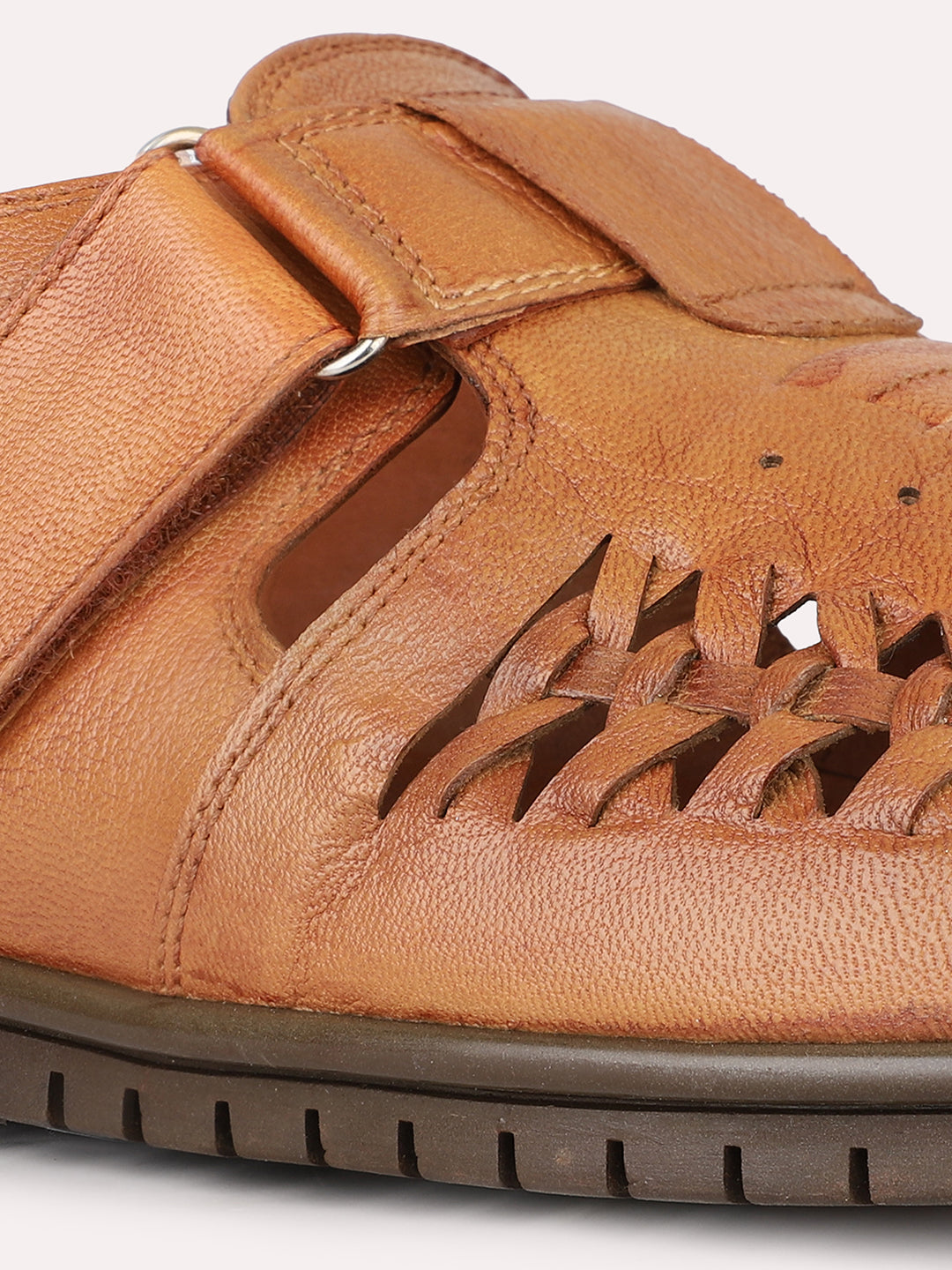 Mens Tan Casual Solid Round Toe Sandals