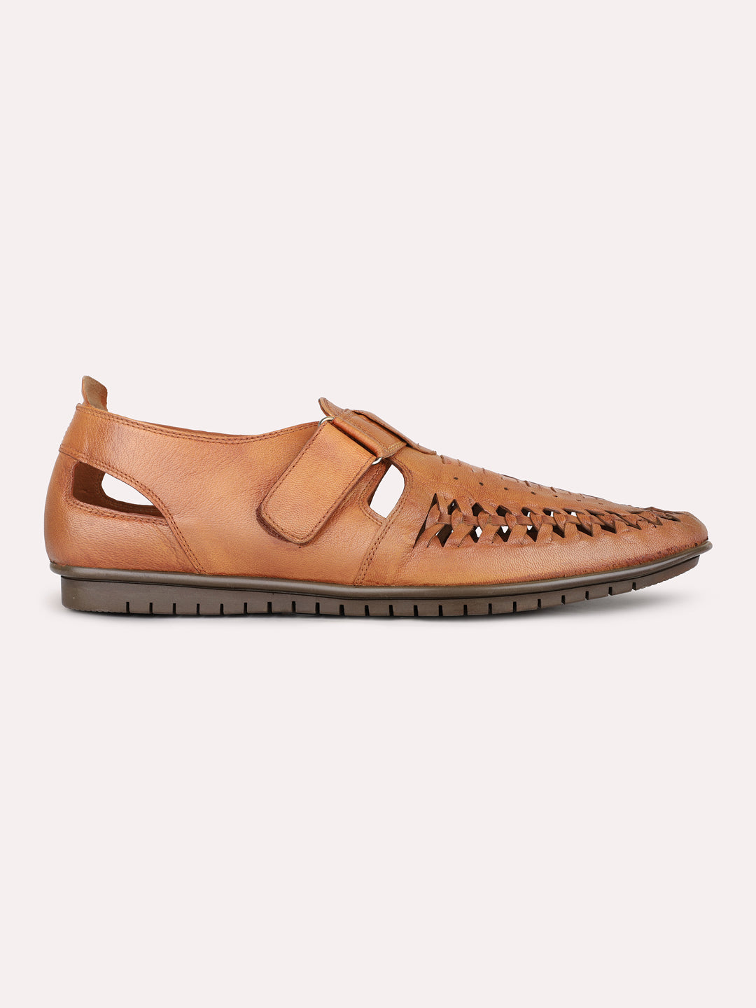 Mens Tan Casual Solid Round Toe Sandals