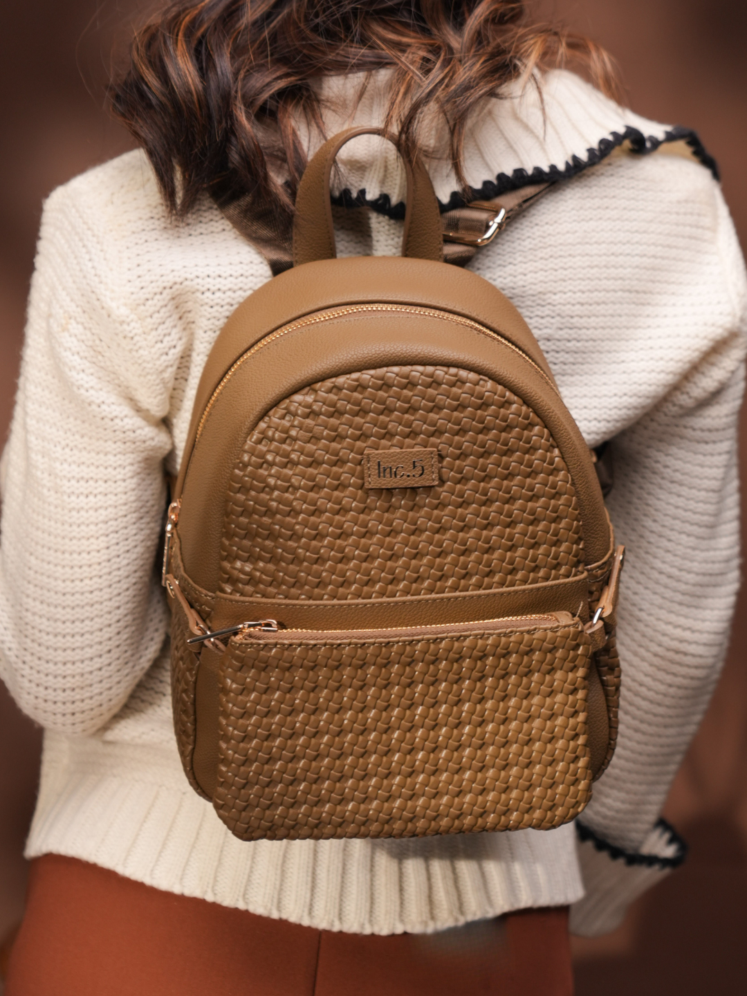 Womens Olive Casual Textured Backpack With Zip Lock