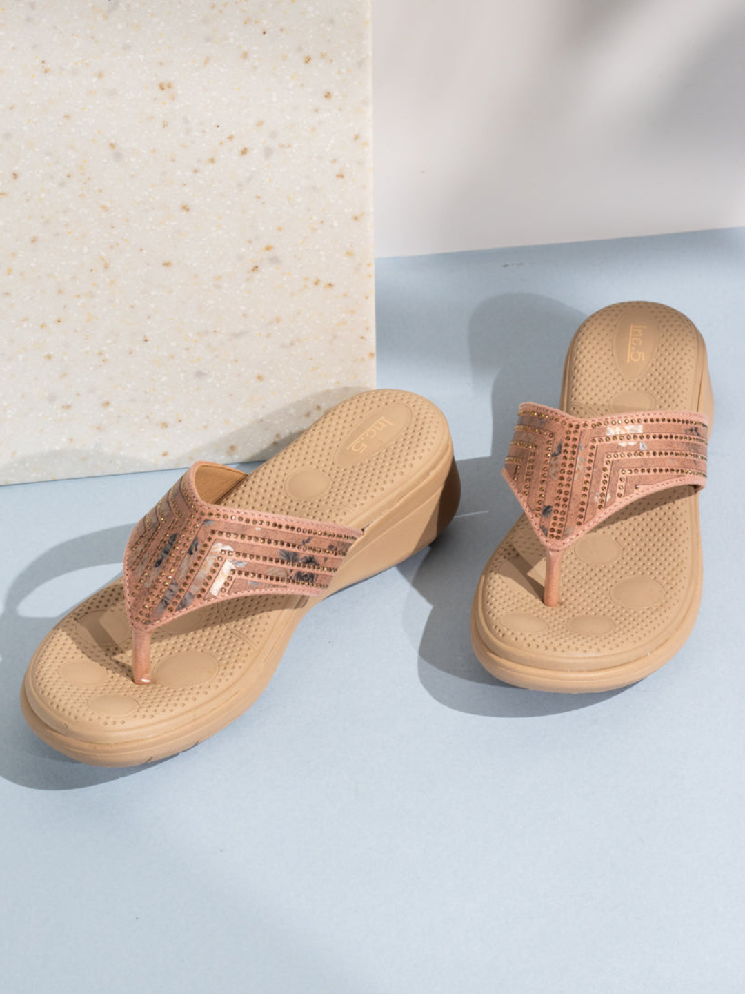 Womens Peach Solid Round Toe Casual Wedge Heels Sandals