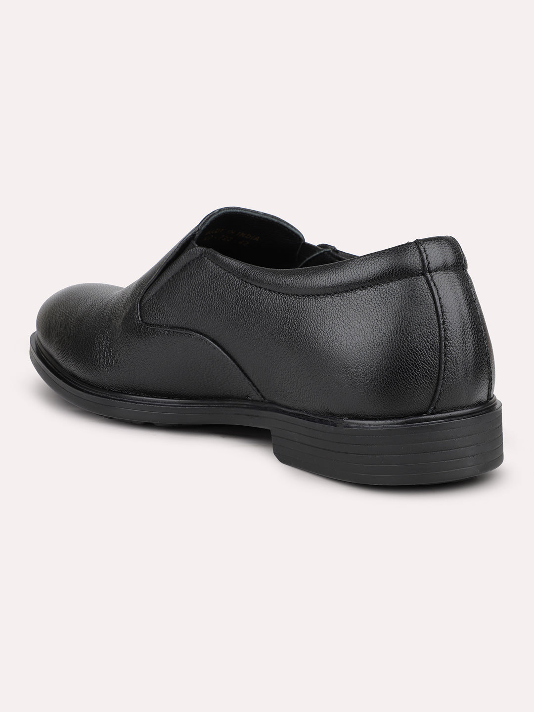 Men Black Solid Leather Formal Slip-Ons Shoes