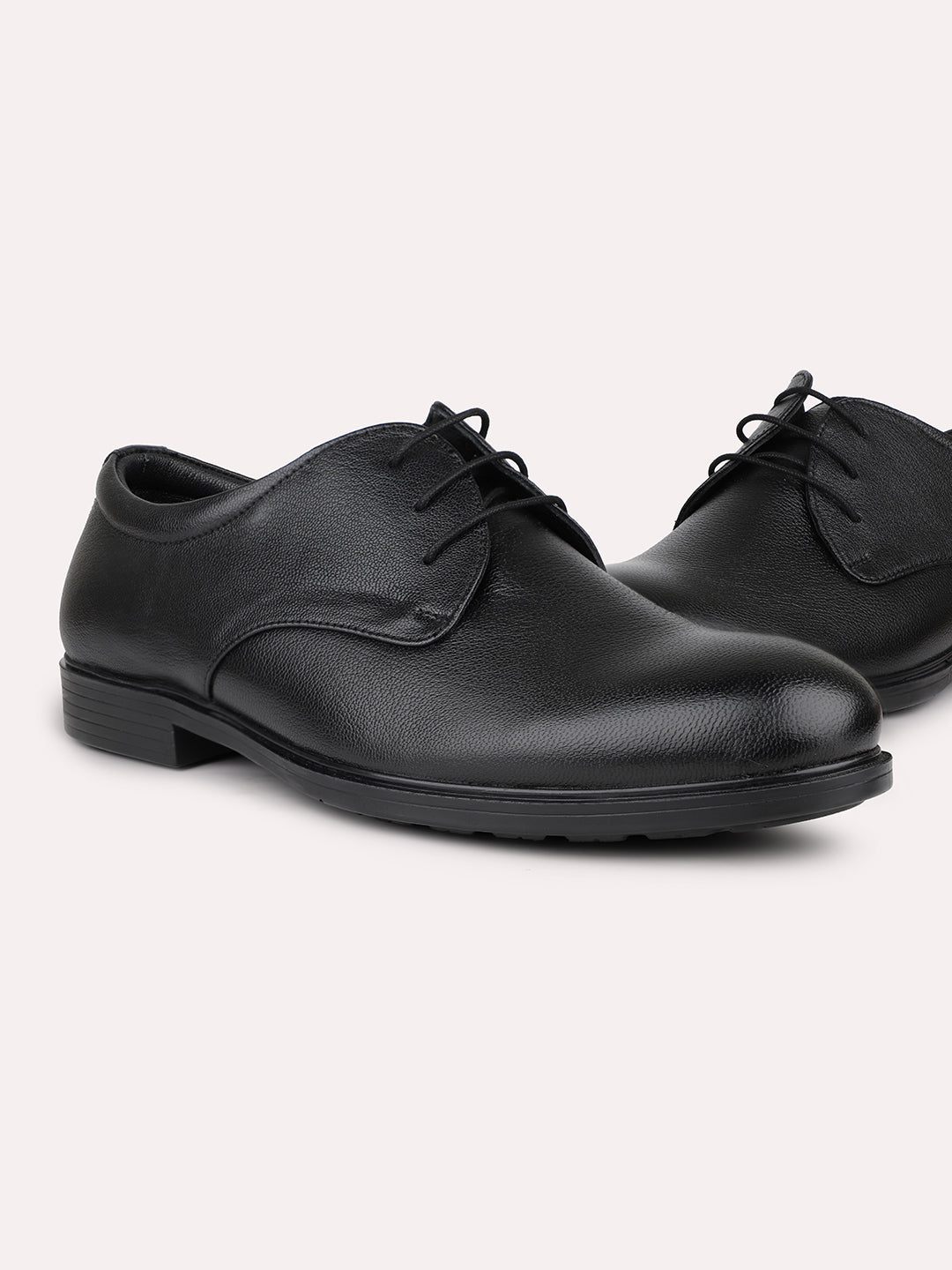 Men Black Solid Formal Lace Up Derby Shoes