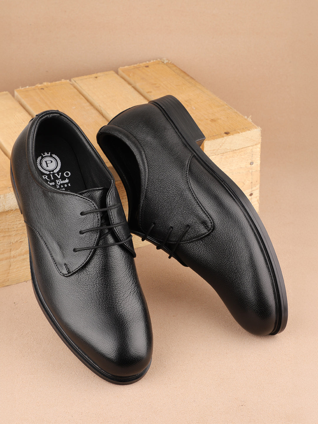 Men Black Solid Formal Lace Up Derby Shoes