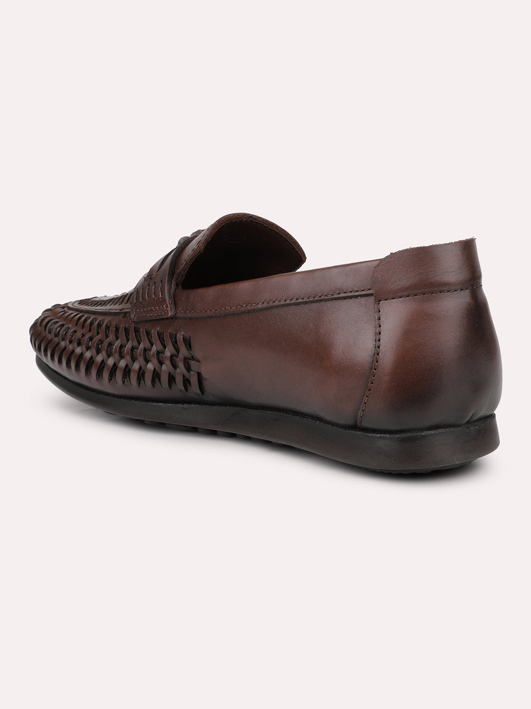 Men Dark Brown Textured Tassel Casual Slip-Ons Loafers