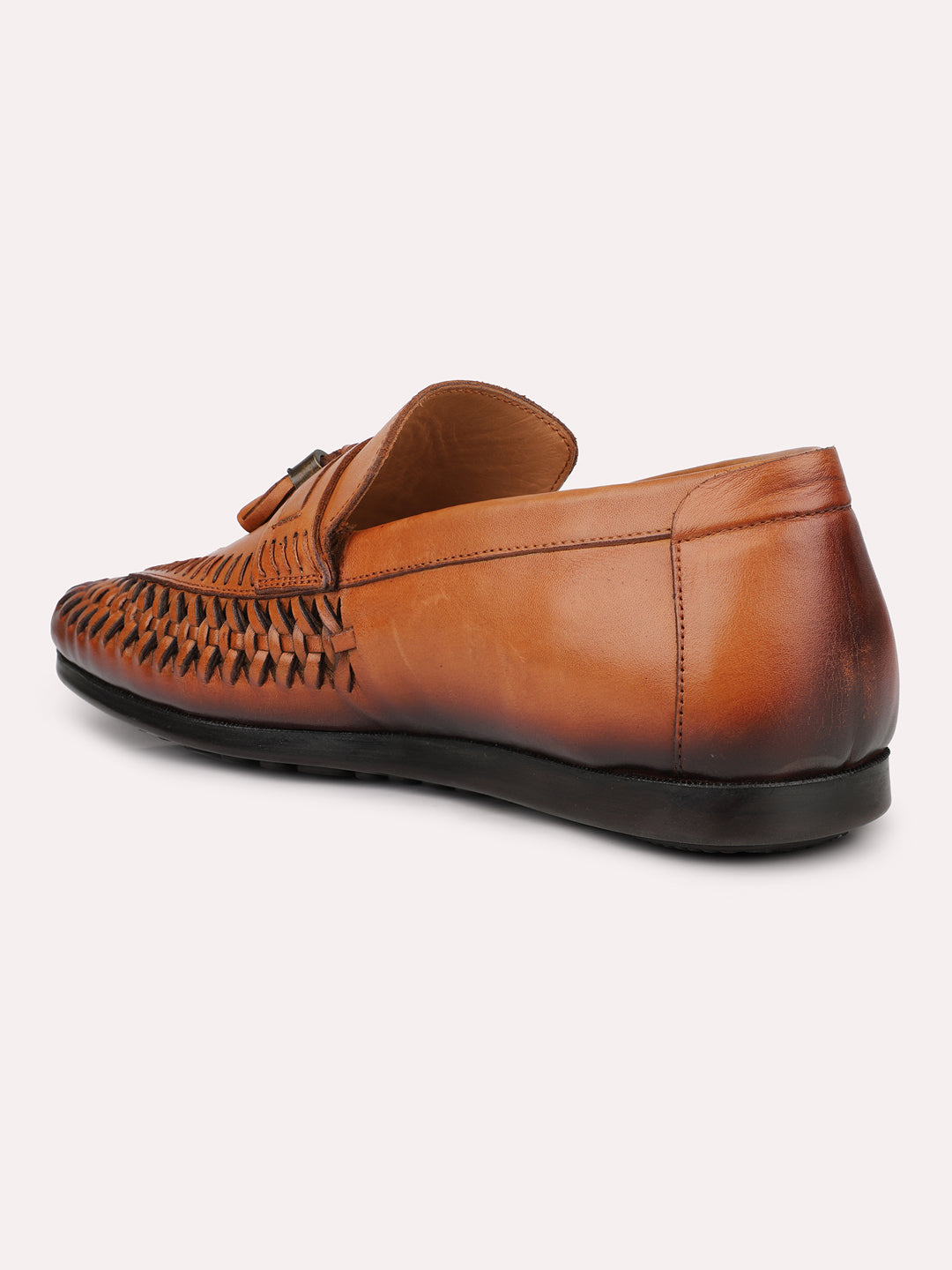 Men Tan Textured Tassel Casual Slip-Ons Loafers