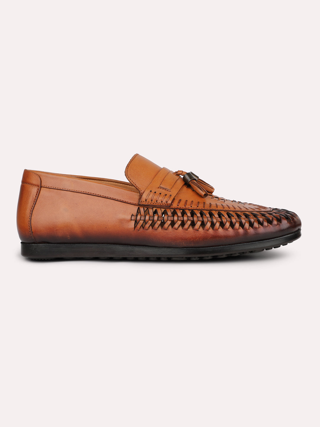 Men Tan Textured Tassel Casual Slip-Ons Loafers