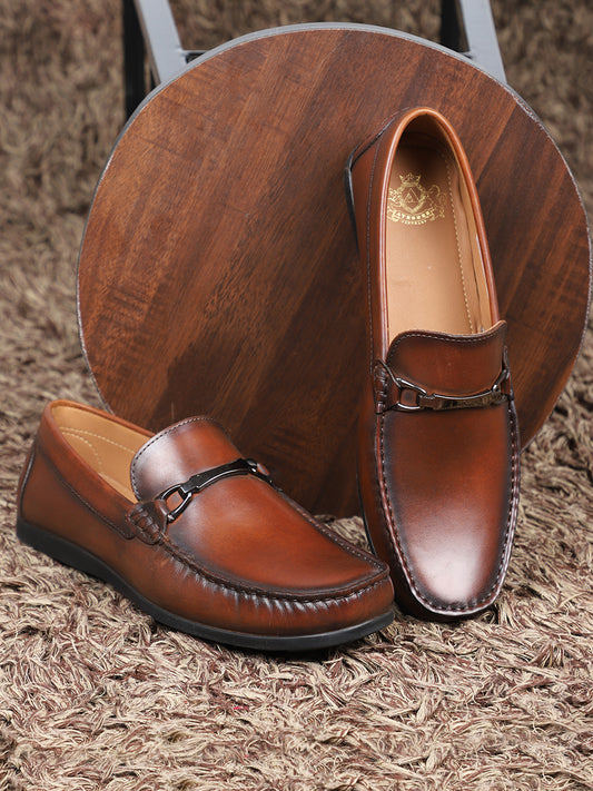 Atesber Tan Solid Loafer Shoes For Men