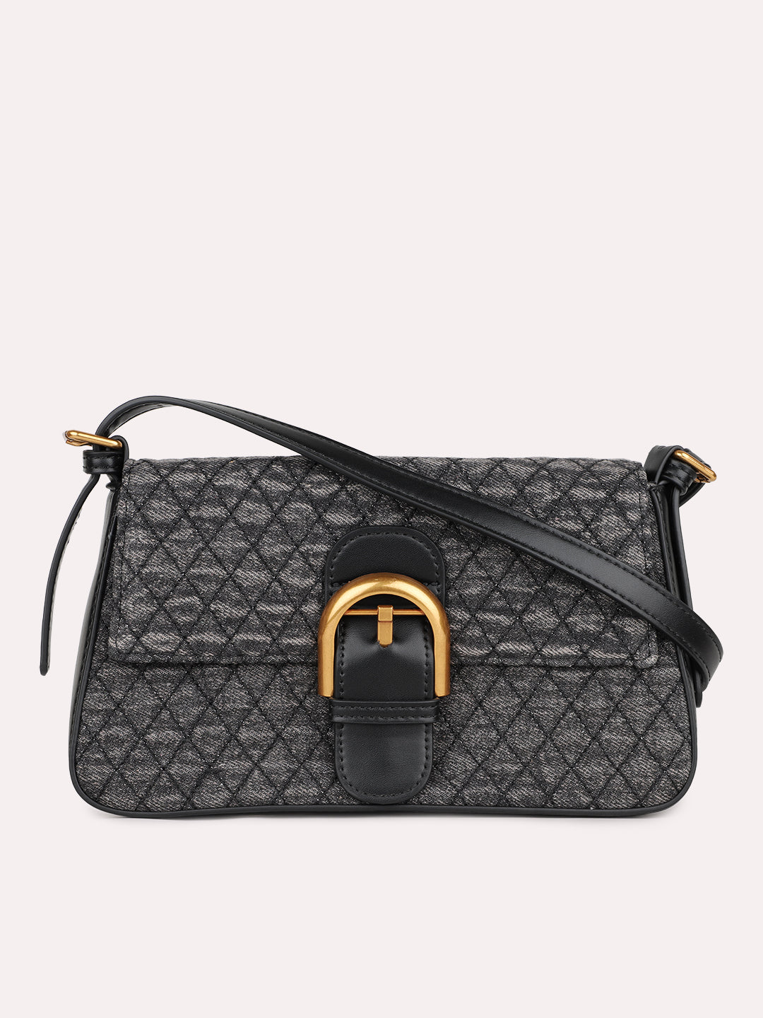 Womens Black Textured Shoulder Bag